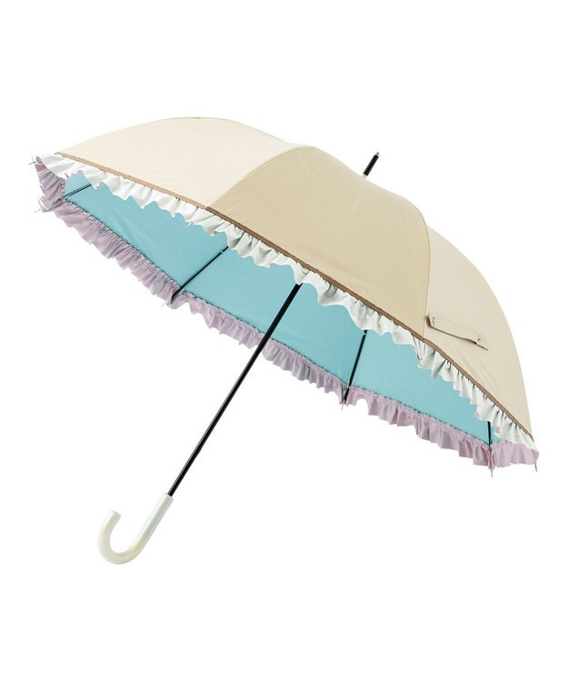 MOONBAT estaa 晴雨兼用 長傘 バイカラーフリル 日傘 遮光 遮熱 UV ベージュ