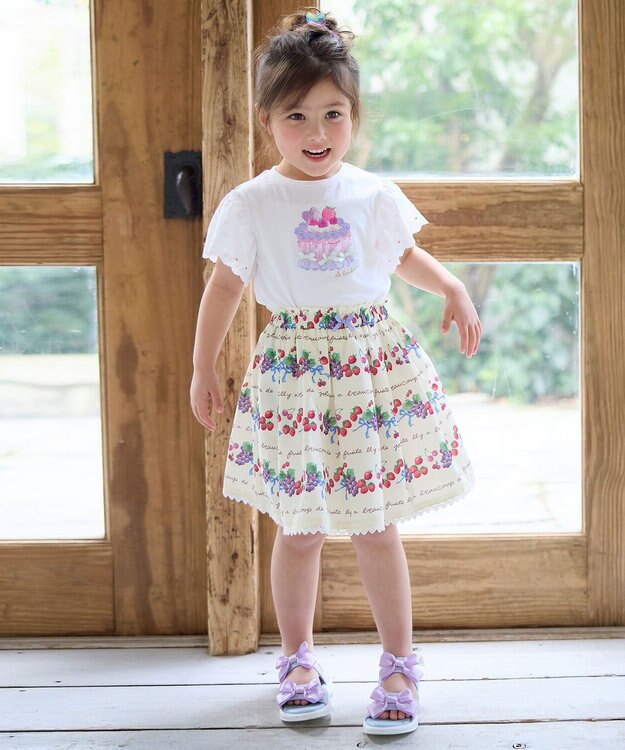 ANY KIDS 袖レース ケーキプリント Tシャツ オフホワイト