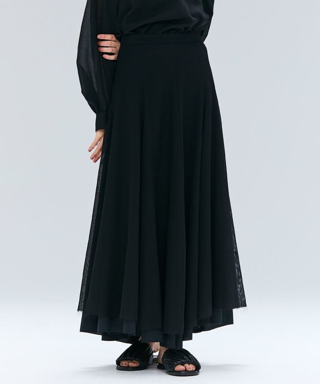 BEIGE， PINE / ウールレイヤードフレアスカート Black