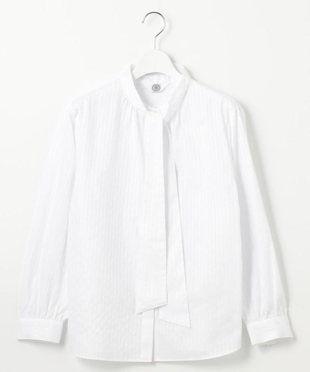 J.PRESS LADIES L 【洗える】RITZ ドビーストライプ ボウタイ ブラウス ホワイト系1