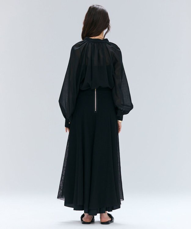 BEIGE， PINE / ウールレイヤードフレアスカート Black