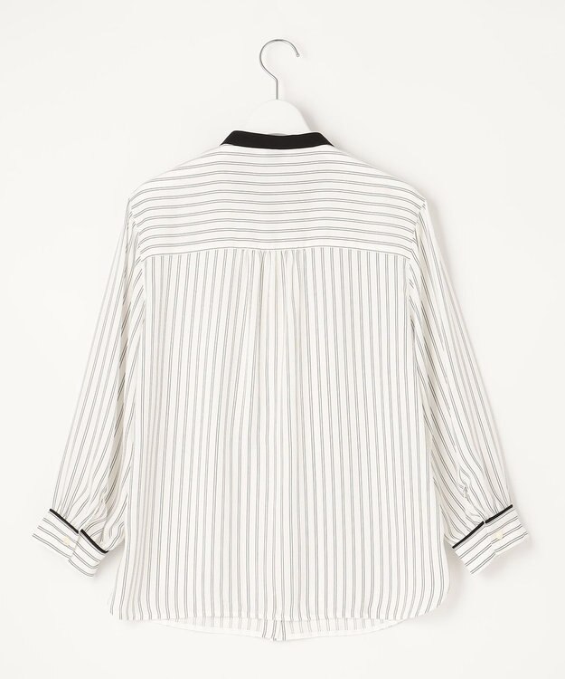 J.PRESS LADIES 【洗える】 バックサテンランダムストライプ バンドカラー ブラウス ホワイト系1