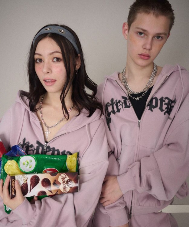 WEGO 【ユニセックス着用ITEM】グラフィックZIPパーカー ピンク