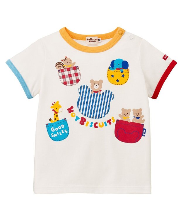 MIKI HOUSE HOT BISCUITS 【80-120cm】ポケットプリント半袖Tシャツ 白