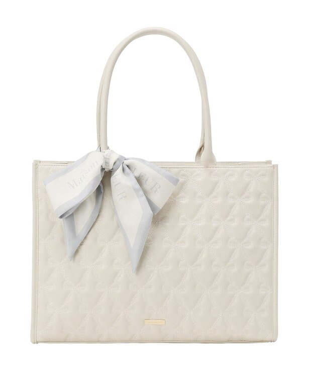 Maison de FLEUR スカーフ付き2ルームリボンキルティングトート Ivory