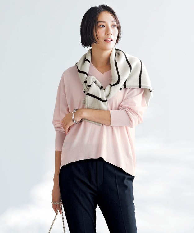 UNFILO ハイゲージウール Ｖネック ピンク