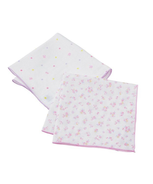 MIKI HOUSE HOT BISCUITS ガーゼハンカチ2枚組セット 白×ピンク