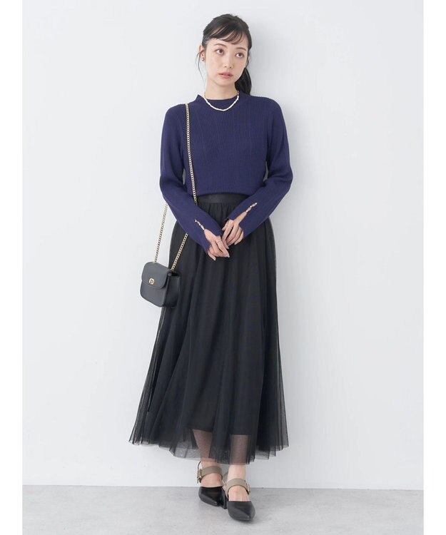 earth music&ecology 袖パールハイネックリブプルオーバー Dark Navy