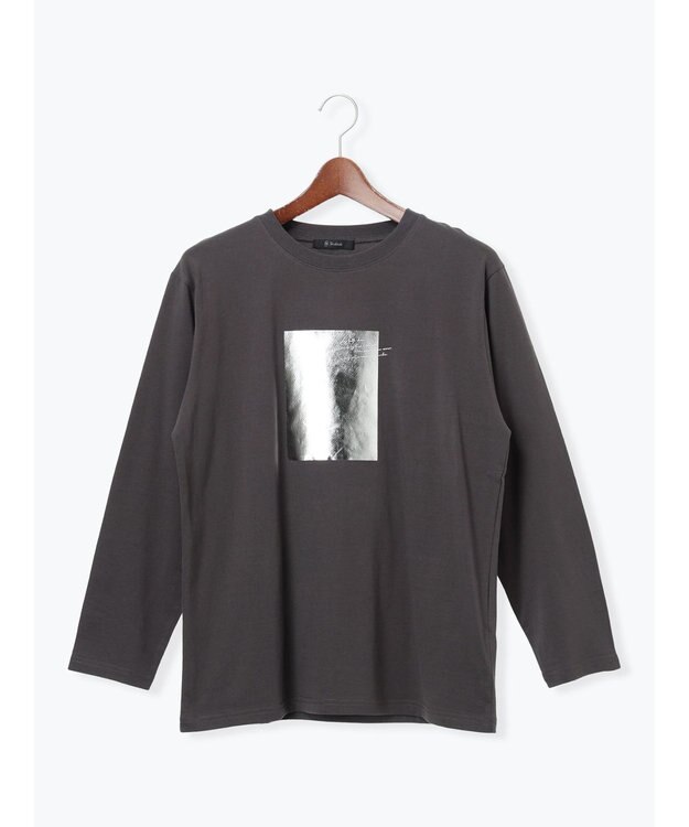 Te chichi 箔プリントロングTシャツ チャコールグレー
