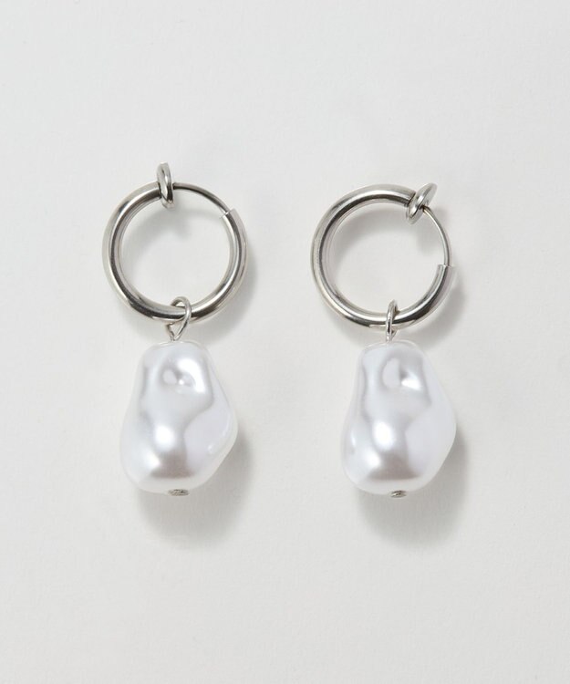 Phoebe 〈金属アレルギー対応〉バランスバロックパールフープイヤリング　シルバー/ステンレス/大ぶり/存在感◎/主役級