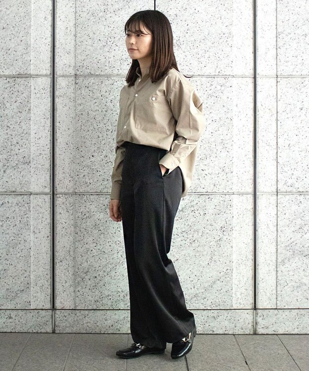 KASHIYAMA GIZA 100/2 バンドカラーシャツ スモークカーキ