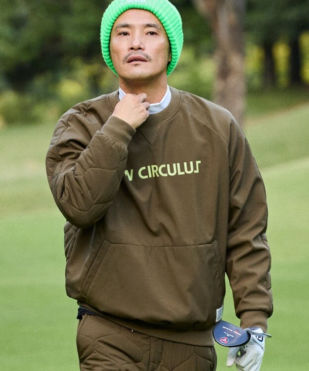 PW CIRCULUS 【3層レイヤー構造ボンディング×中綿キルティング】【MEN】中綿プルオーバー ゴルフ カーキ系
