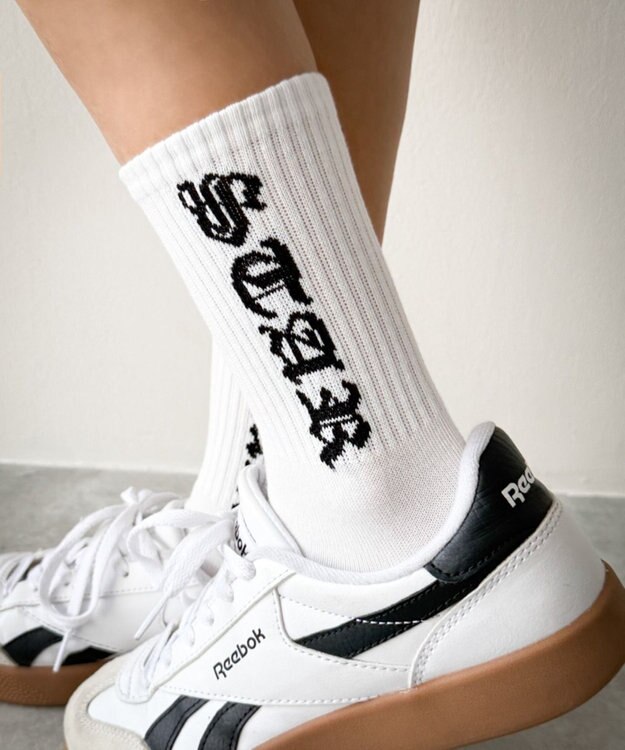 WEGO オールドイングリッシュロゴリブソックス ホワイト