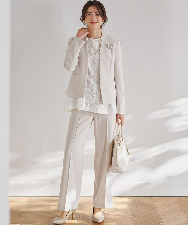 23区 【VERY3月号掲載/セットアップ対応】トリアセダブルジョーゼット フルレングス パンツ ベージュ系