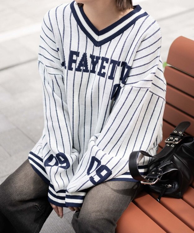 WEGO ベースボールグラフィックプルオーバーニット ホワイト