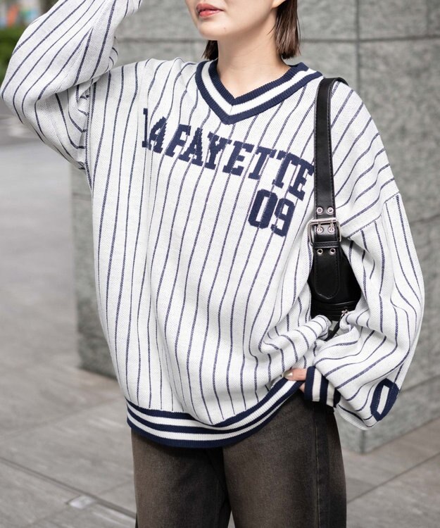 WEGO ベースボールグラフィックプルオーバーニット ホワイト