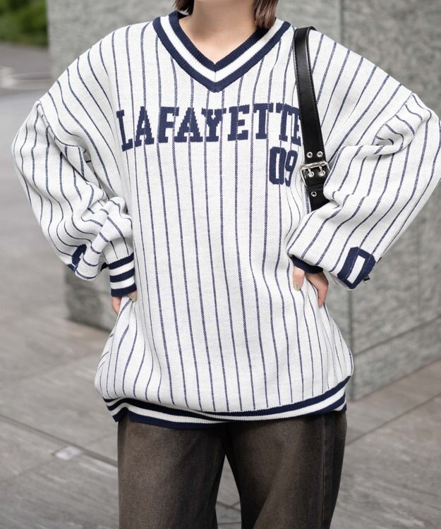 WEGO ベースボールグラフィックプルオーバーニット ホワイト