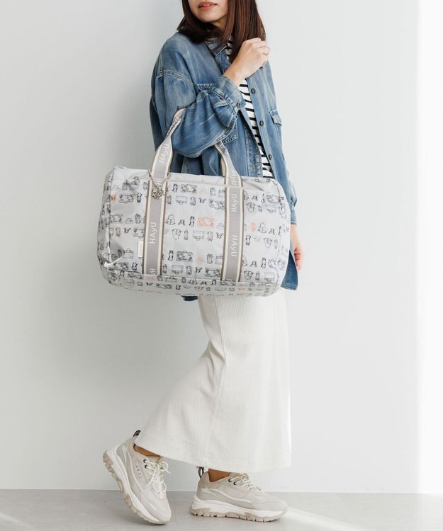 ACE BAGS & LUGGAGE HAyU × ace.  フォールディング 折り畳みボストンバッグ 猫柄 32L 17863 ライトベージュ柄