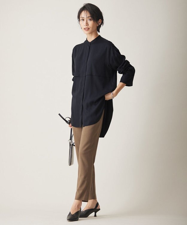 ICB L 【洗える】ウール2WAYストレッチ テーパードパンツ モカ系