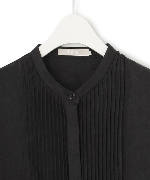 ICB 【洗える】シアーツイルワッシャー ロングシャツ ブラック系