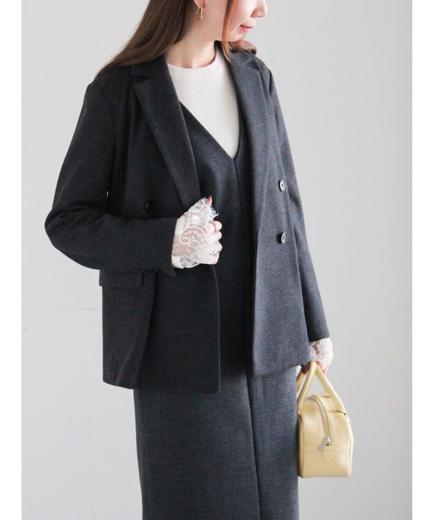 Te chichi ウール混ジャージーテーラードジャケット チャコールグレー