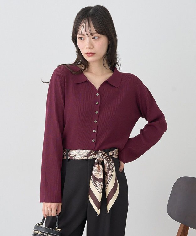 earth music&ecology 【接触冷感】襟付きニットカーディガン Bordeaux