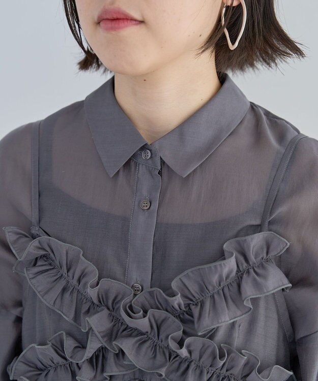 Green Parks ＳＥＴ２点フリルビスチェ＋シャツチュニック Charcoal Gray