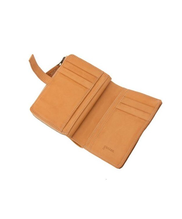 genten カットワーク 二つ折り財布 ヌメベージュ