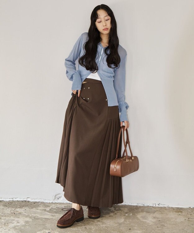 INTER-CHAUSSURES 【CHRISTIAN VILLA】レザーワイドミディアムショルダーバッグ ブラウン