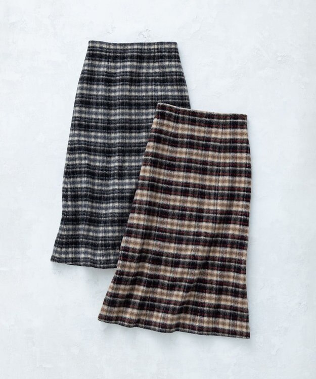 23区 シャギーチェック スカート ブラウンチェック