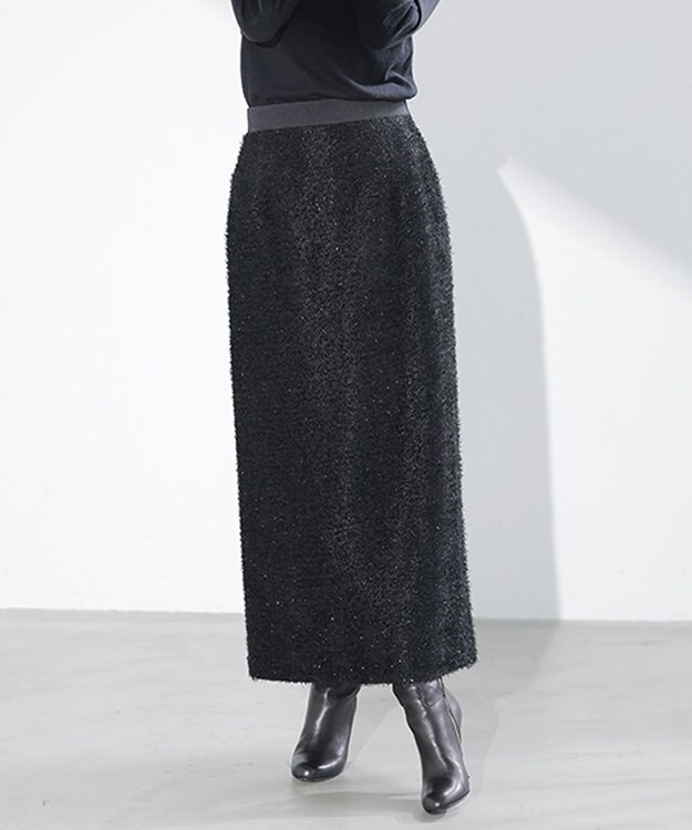 ICB L ルレックスヘアリージャカード ナロースカート ブラック系
