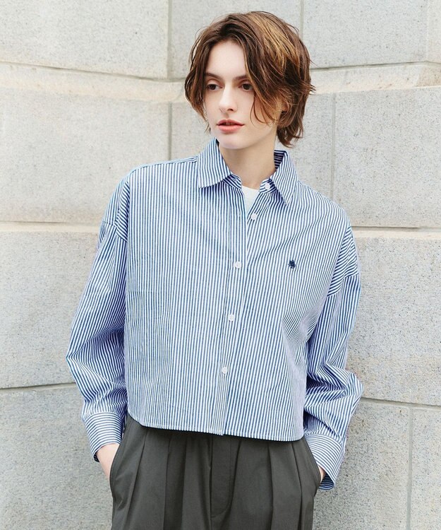 ANY 【POLO BCS別注】プレッピークロップドシャツ ブルーストライプ