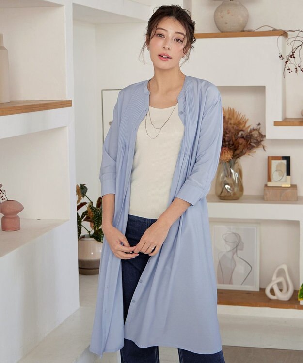 Tiaclasse L 【3way】ピンタックシャツワンピース サックス