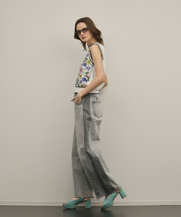 GRACE CONTINENTAL フラワープリントニットトップ ホワイト