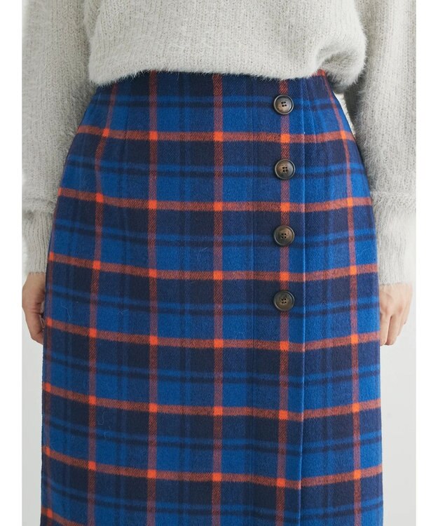 Green Parks シャギーチェックスカート Navy