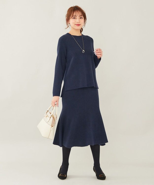 ANY SIS 【セットアップ対応】Puresleekマーメイドニット スカート ネイビー