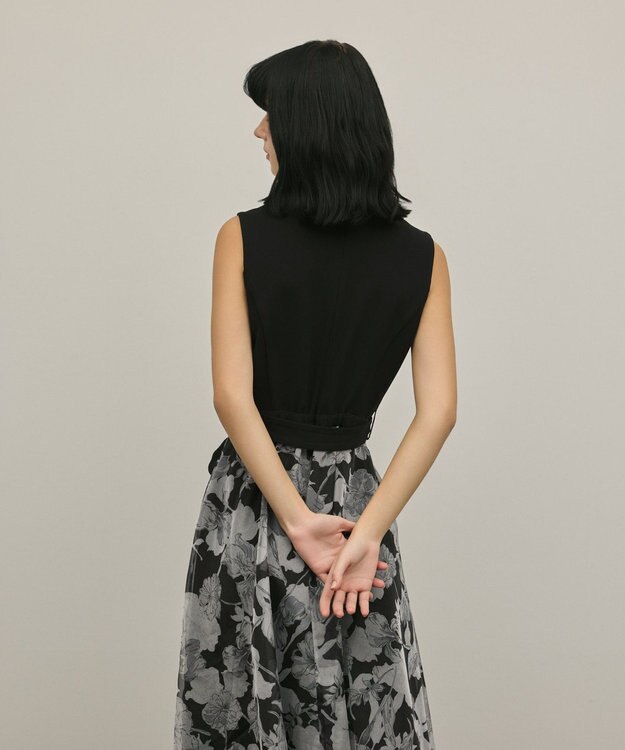 GRACE CONTINENTAL カシュクールフラワープリントワンピース ブラック