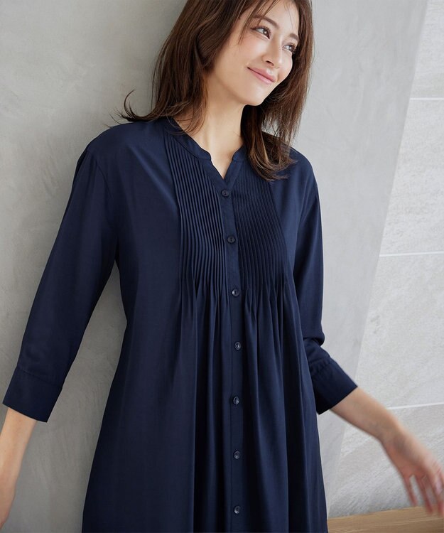 Tiaclasse L 【3way】ピンタックシャツワンピース ネイビー