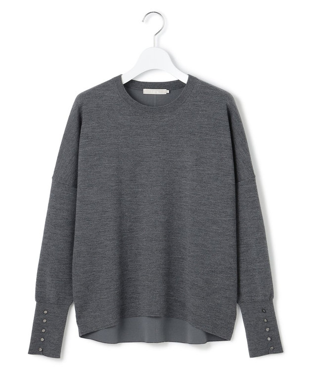 ICB 【洗える】 シルキーウールダブルフェイス ニットプルオーバー ミディアムグレー