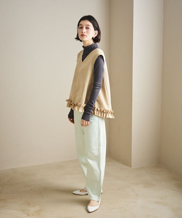 #Newans 【金子綾さんインスタライブご紹介アイテム】〈小柄さんにお勧め〉フリルヘムジレブラウス ベージュ