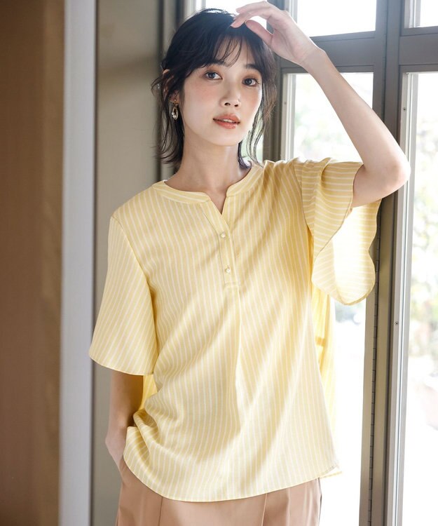 ANY SIS スムージーポリエステル スキッパー ブラウス イエローストライプ