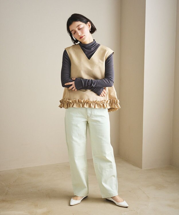 #Newans 【金子綾さんインスタライブご紹介アイテム】〈小柄さんにお勧め〉フリルヘムジレブラウス ベージュ