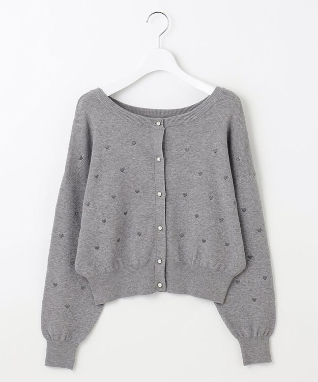 Feroux 【洗える】2WAY ハート刺繍 パールボタンカーディガン ライトグレー系