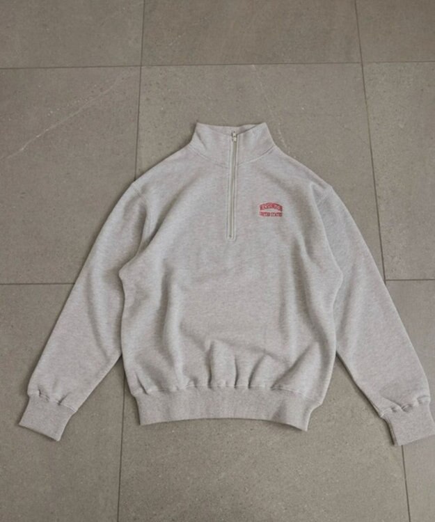 WEGO 【ANGIE VINTAGE】ワンポイント刺繍ハーフZIPスウェットプルオーバー 杢グレー