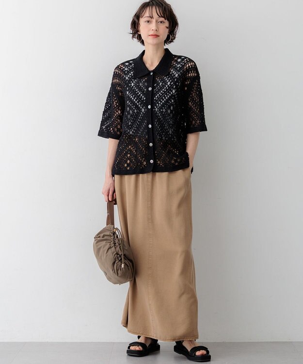 23区 【先行予約】エンブロイダリーレース ポロ ニット ブラック系