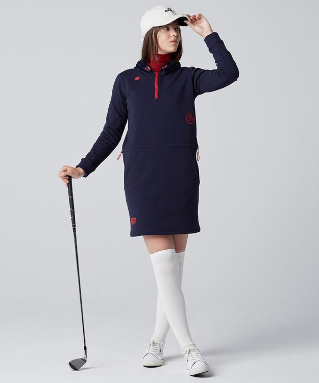 PW CIRCULUS 【WOMEN】ハーフジップ フーディ ワンピース ネイビー系