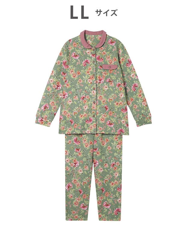 WACOAL ワコール_リラックス＆スリープ パジャマ キルトニット素材(本体) あったか 長袖 長ズボン レディース KDW405 /ワコール グリーン