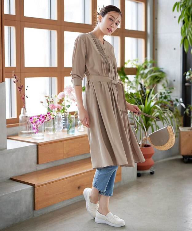 Tiaclasse L 【3way】ピンタックシャツワンピース ベージュ