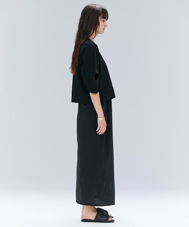 BEIGE， 【洗える】DUOMO / コットンスリットスリーブトップス Black