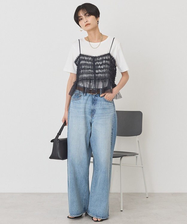 AMERICAN HOLIC 【2点セット】半袖Tシャツ＋チュールビスチェ Off White